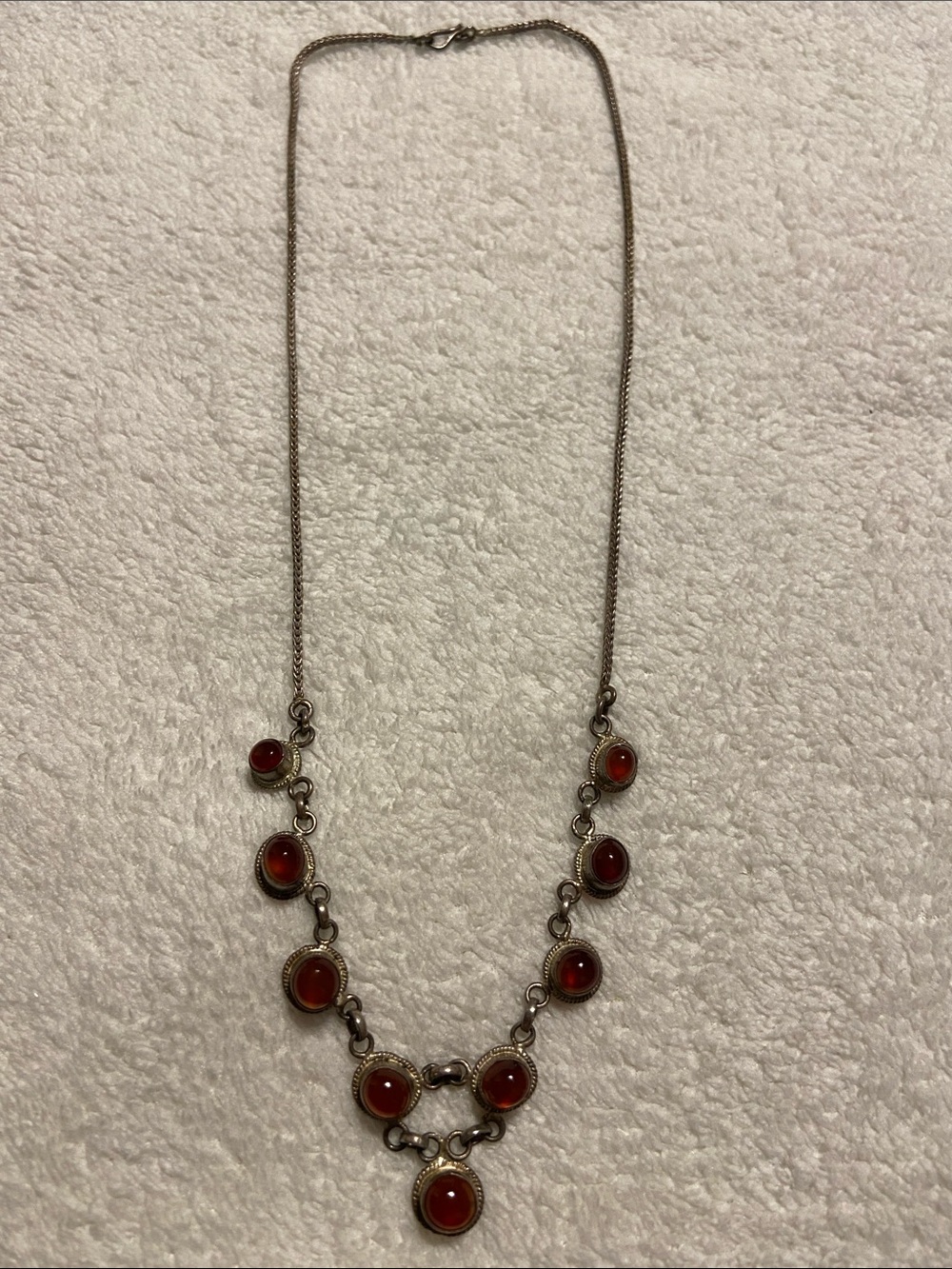 Silver Necklace with Red Cabochon Accents
